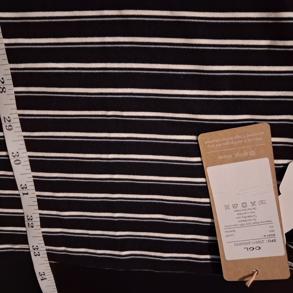 NWT OGL Striped Spaghetti Bra Top M & Low Rise Midi Skirt S Black/Grey/White - Picture 13 of 13